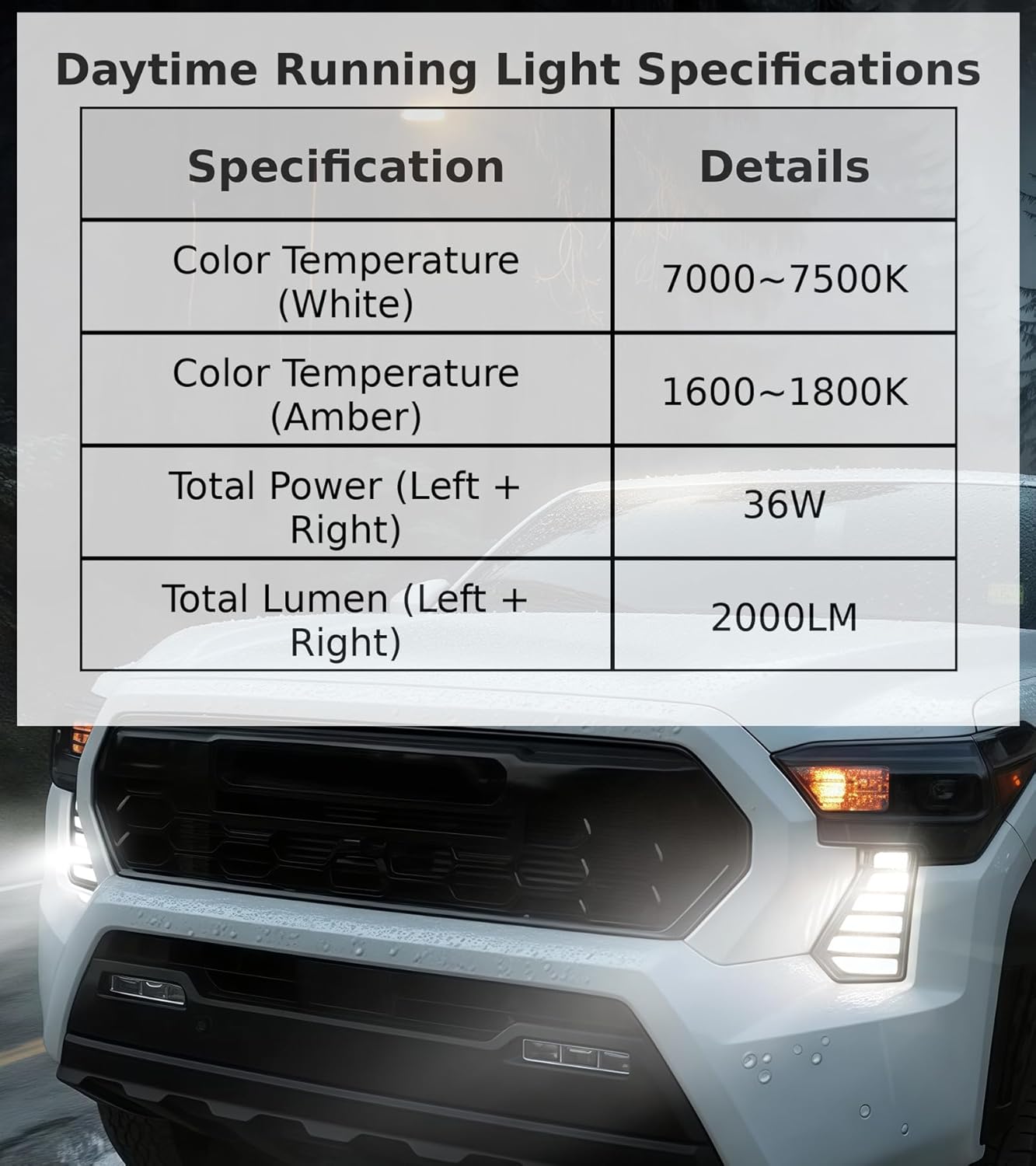 Fog Lights for 2024 2025 2026 Toyota Tacoma Accessories 4th Gen LED Front Grill Daytime Running Light Amber Turn Signals (OE Style) - Image 8