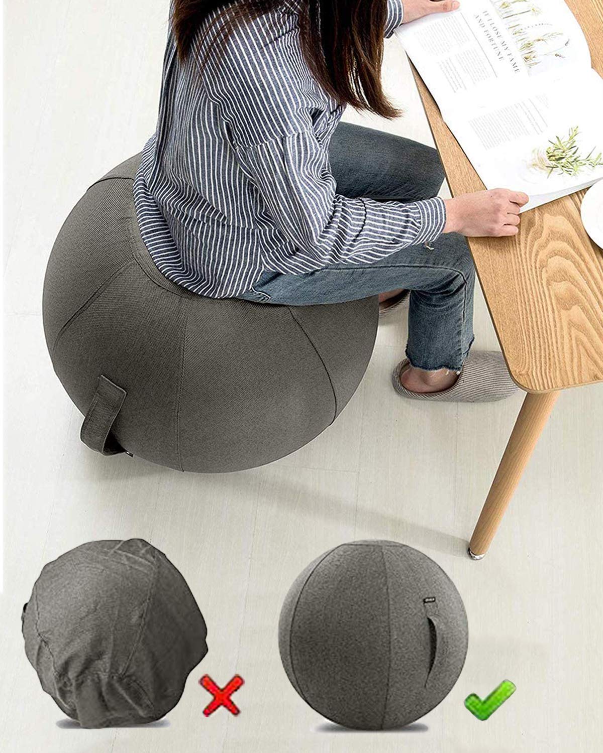 Swiss Ball Siège Ballon Bureau 65/75cm Avec Housse Antidérapante - Chaise Ballon Fitness Yoga Pilates Grossesse