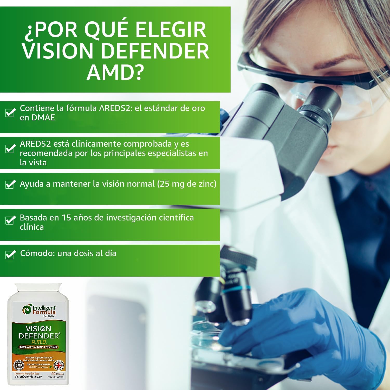 Vision Defender AMD Vitaminas para los ojos AREDS2 – Fórmula AREDS 2 exacta con luteína y zeaxantina, vitaminas C y E, zinc 25 mg y cobre – 90 comprimidos veganos para el apoyo de la salud visual