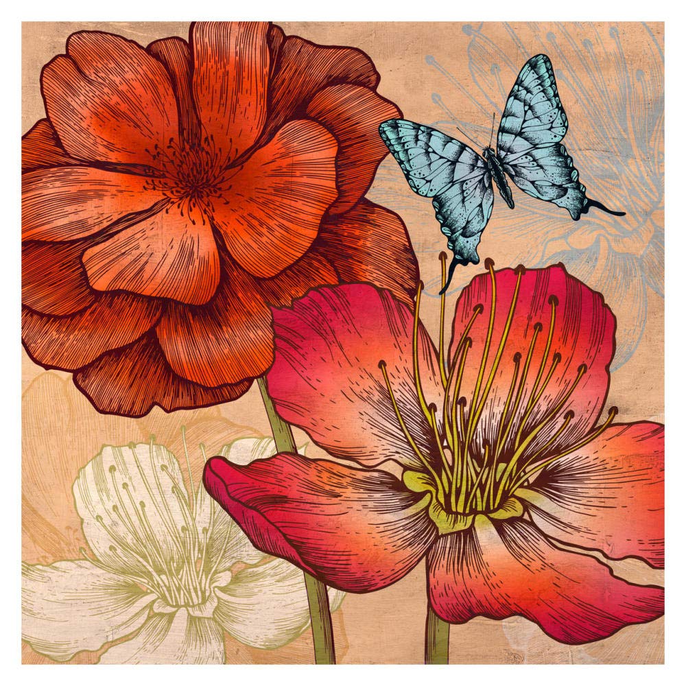 Oeuvres Italia Fleurs et Papillons (détail)-Papier Art-32"x32"