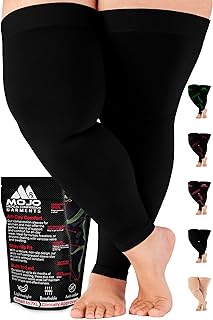 Mojo Compression Socks - 20-30mmHg Graduated Support Thigh-Hi Leg Sleeves with Grip Top - 10 Sizes, 5 Colors - Reduces Swelling, Ideal for Varicose Veins, Lymphedema, DVT Treatment - 1 Pair