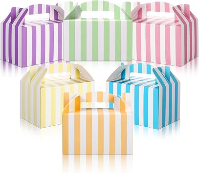 Skyygemm 24 Pcs Pastel Gable Party Favor Boxes Color striped Gift Bags