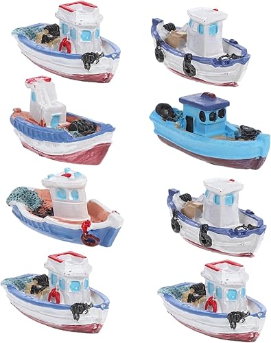 STOBOK 8 piezas de decoración de casa para el hogar, modelo de estatuilla, musgo, playa, barco, pesca, barco, decoración, modelo de suite,