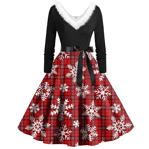 Christmas 2023 Gift Ideas,Christmas Dress,Retro Christmas Dress,Slutty Christmas Outfit,Xmas Suit for Women,Vestidos para usar con Botas largas,Christmas Plaid Outfit for Teen Girls,