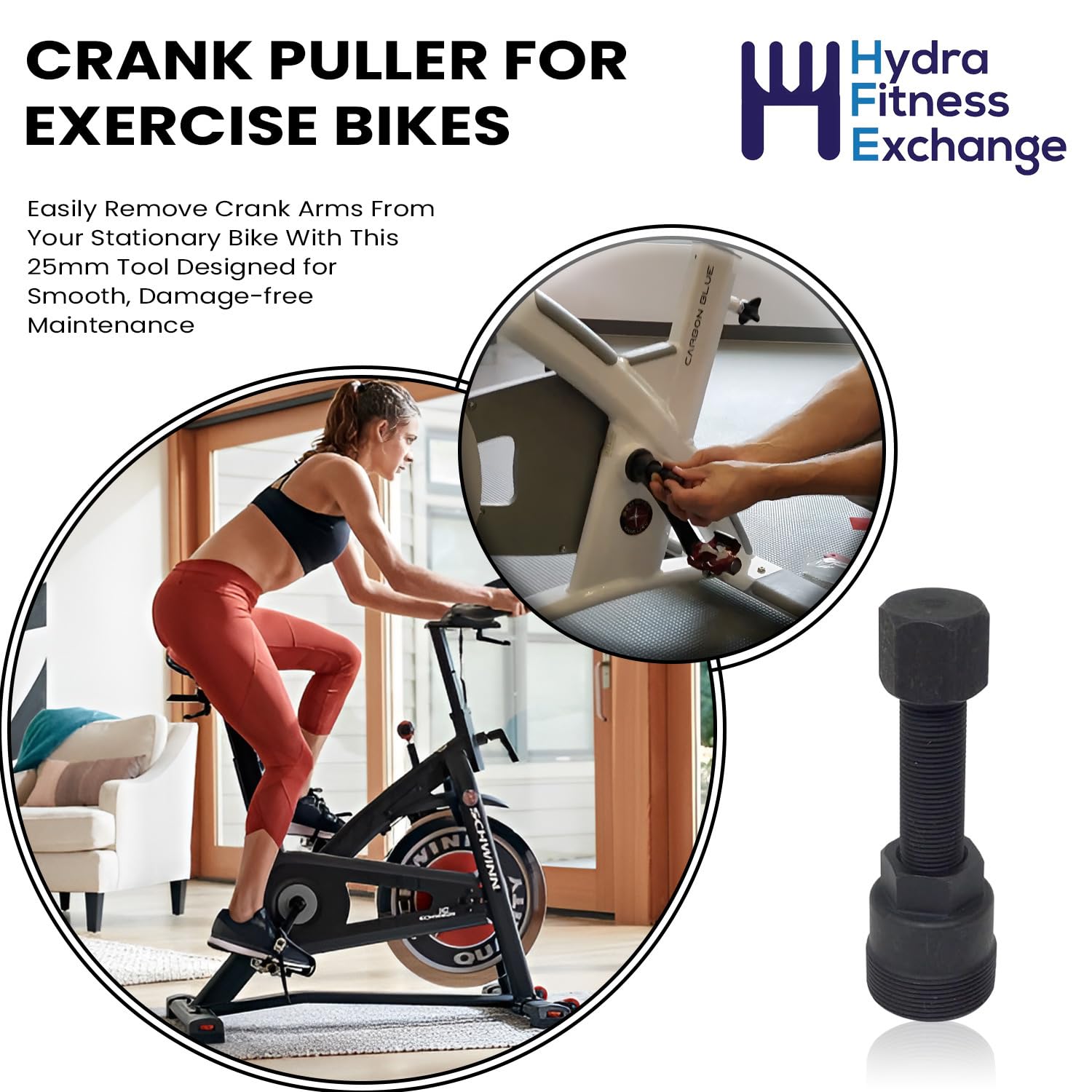 Hydra Fitness Exchange Extractor de manivela 1000512919 - Removedor de brazo de manivela de bicicleta de 25 mm para bielas estriadas y estándar, compatible con bicicletas estacionarias Schwin