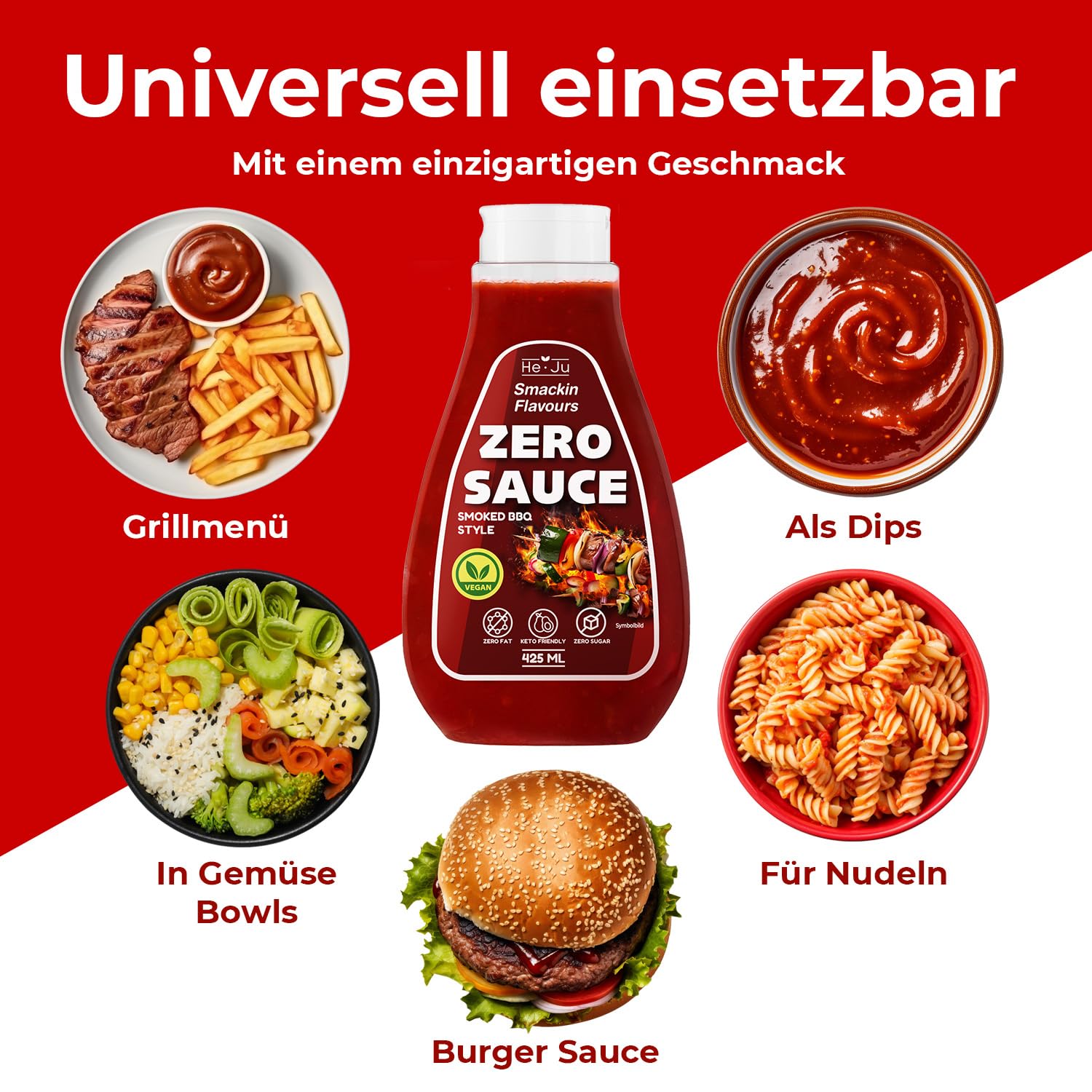 Zero Sauce Smoked BBQ 1x 425ml Light Sauce, sans graisse et sans sucre ajouté, végétalien et sans gluten, convient au régime céto (425 ml (1 paquet), Smoked BBQ Style) e)