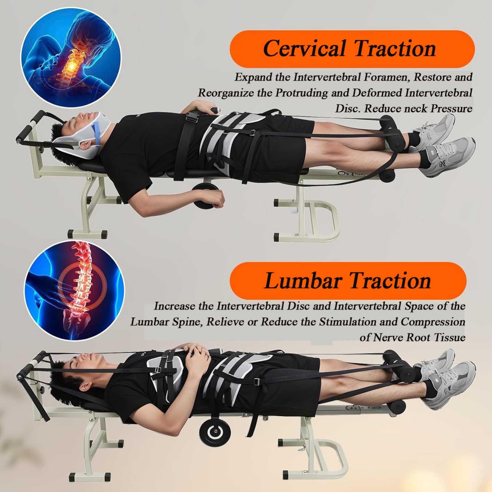 ELZEM Banco de tracción Lumbar Cervical Camilla de Cuello Mesas de Tracción Cervical Dispositivo de Tracción Lumbar Descompresión de Columna Vertebral Bed Width 36cm