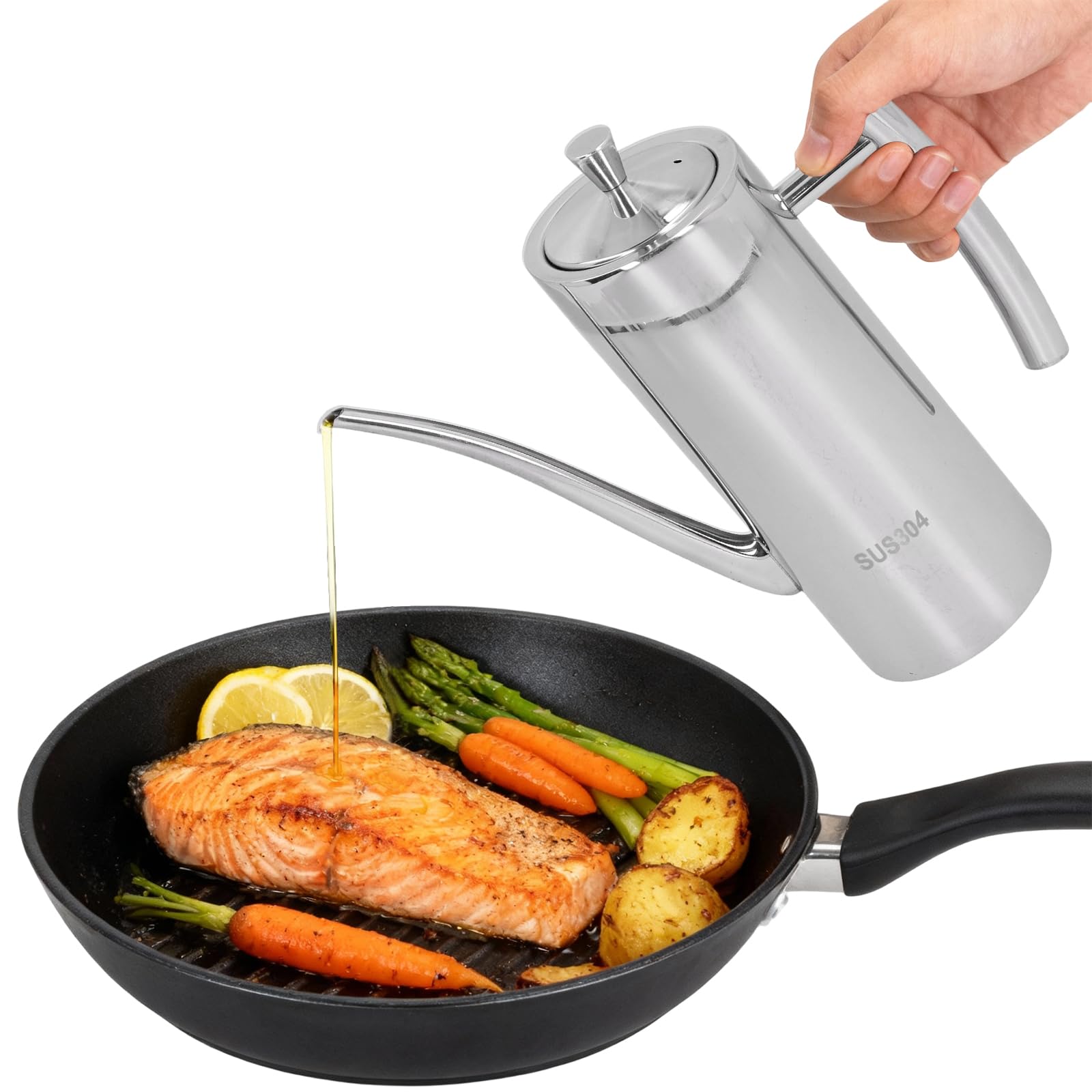 Tissting Dispensador de aceite, Botella vertedora de acero inoxidable con pico largo y tapón de silicona 500ml para cocina, almacenamiento doméstico y chefs caseros