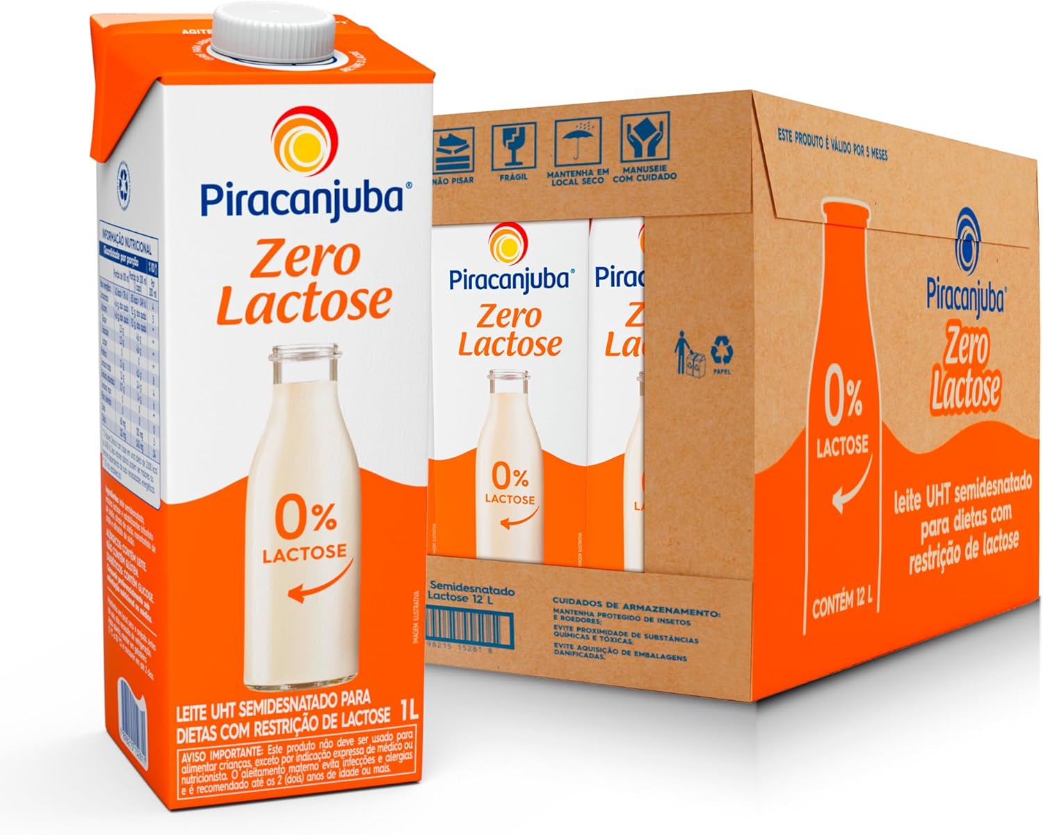 Pack de Leite Semidenatado Piracanjuba Zero Lactose 1L - 12 Unidades ...