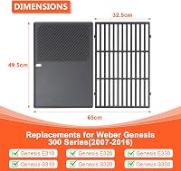 GFTIME 49,5 cm öntöttvas grillrács Weber Genesis E/S/EP/CEP 310/320/330 gázgrillhez 2