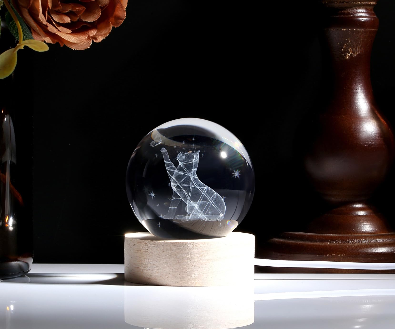 XIANNVXI 3D 60mm Cat Crystal Ball Ornament Paperweight Cat Presents for Women Memorial Gifts Themed Gifts Cute Bedroom Decor Decoration for Bedroom Cute Stuff - Image 3