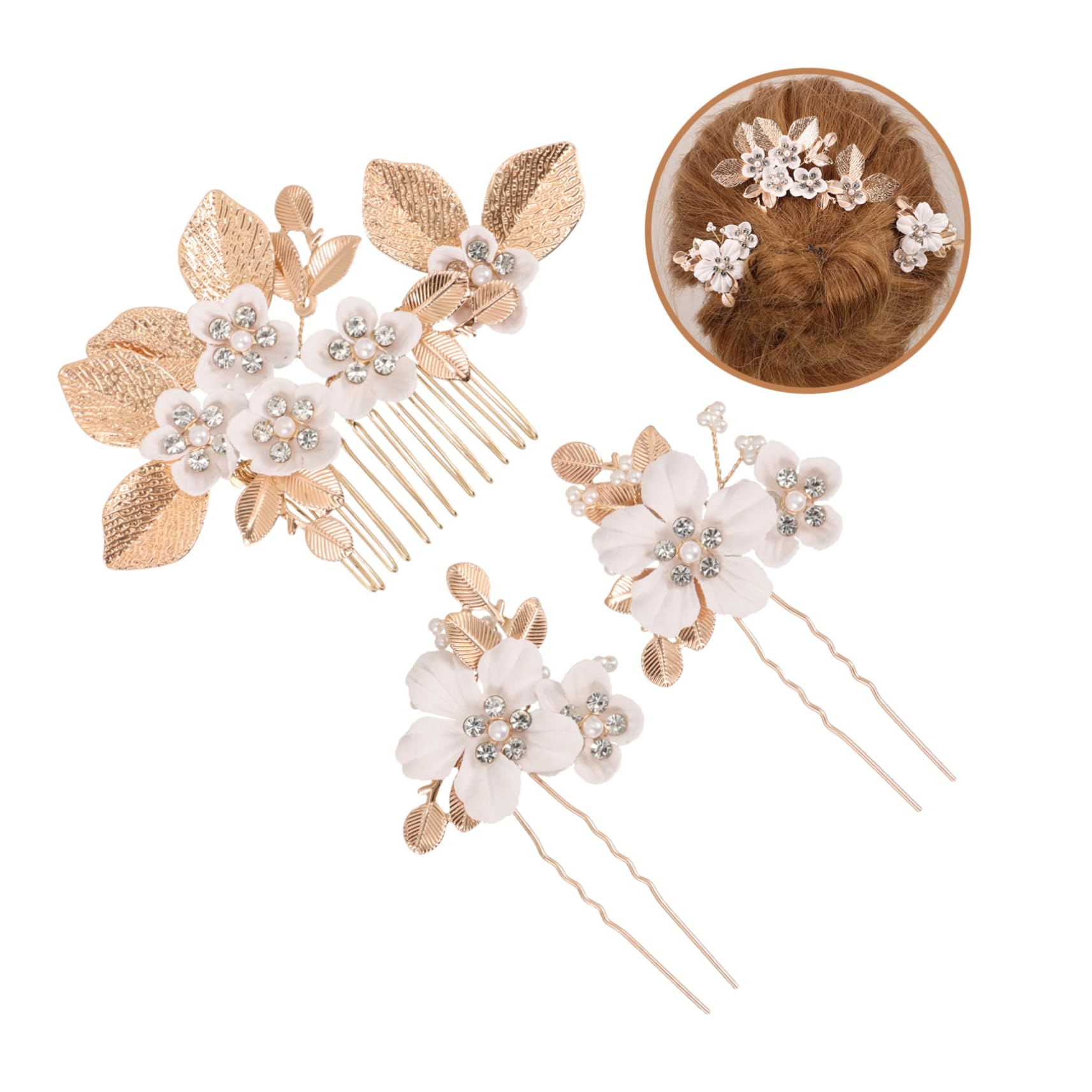 Didiseaon 4 Set Pettine per con foglie e fiori matrimonio sposa Tiara forcine decorative copricapo per la decorazione di nozze accessori per floreali plastica