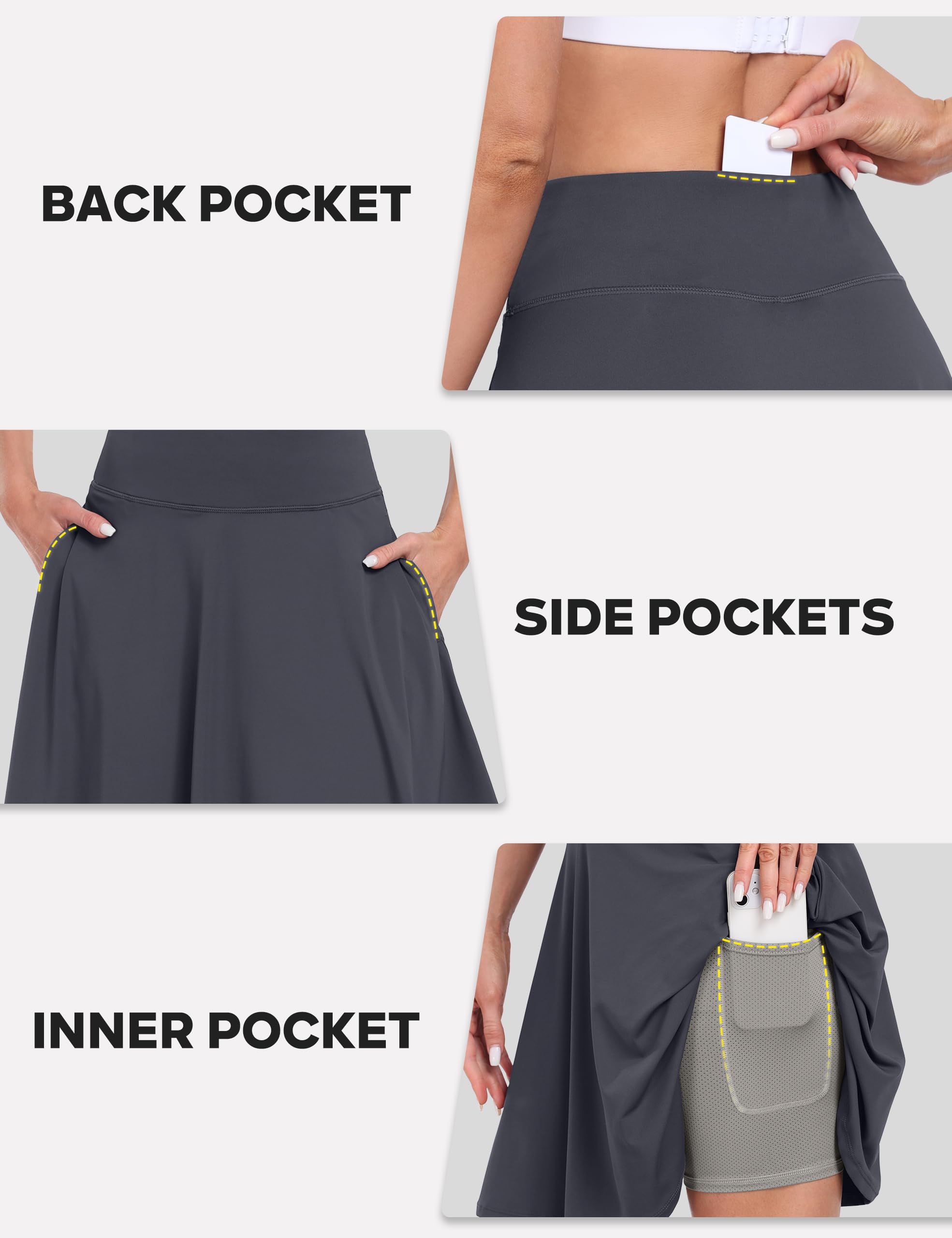 Desol 50,8 cm – Jupe de tennis et de golf pour femme – Longueur genou – Jupe de golf avec short et poches – Jupe-short taille haute athlétique décontractée pour entraînement