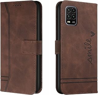 Hülle für Xiaomi Mi 10 Lite 5G, PU Ledertasche Handyhülle Flip Schutzhülle Kompatibel mit Xiaomi Mi 10 Lite 5G, mit Kartenfäch & Kickstand, Braun