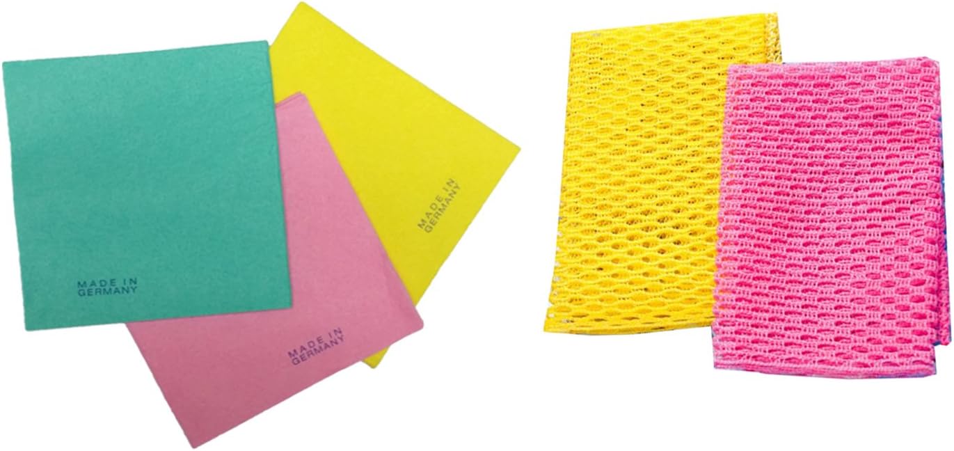 (2 Set) Dish Washing Net Cloths + (3 Set) Germany Eco-friendly Cleaning Cloth, Total 5 Set, Colors may Vary
