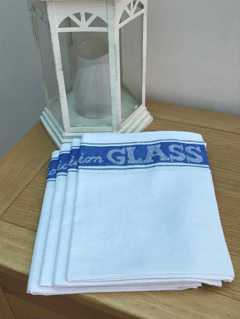 SHL 4 Large Blue Union Linen Restaurant/Pub/Cafe/Hotel Catering Glass Cloths 50 x 70 cm
