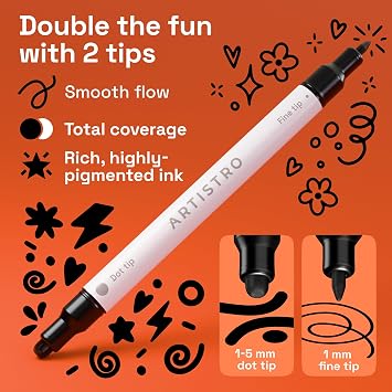 ARTISTRO 5 Precision Dual-Tip Acrylic Paint Markers Paint Pens Set with Dot & Fine Tips for Fabric, Rock, Glass, Wood, Coloring Books Classroom & Art Supplies Gift Teacher Appreciation Gift