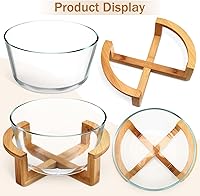 Vista 3 de Ensaladera grande de vidrio con base de madera, 84.5 fl oz, resistente al calor, para frutas, aperitivos, postres, microondas y lavavajillas, ideal