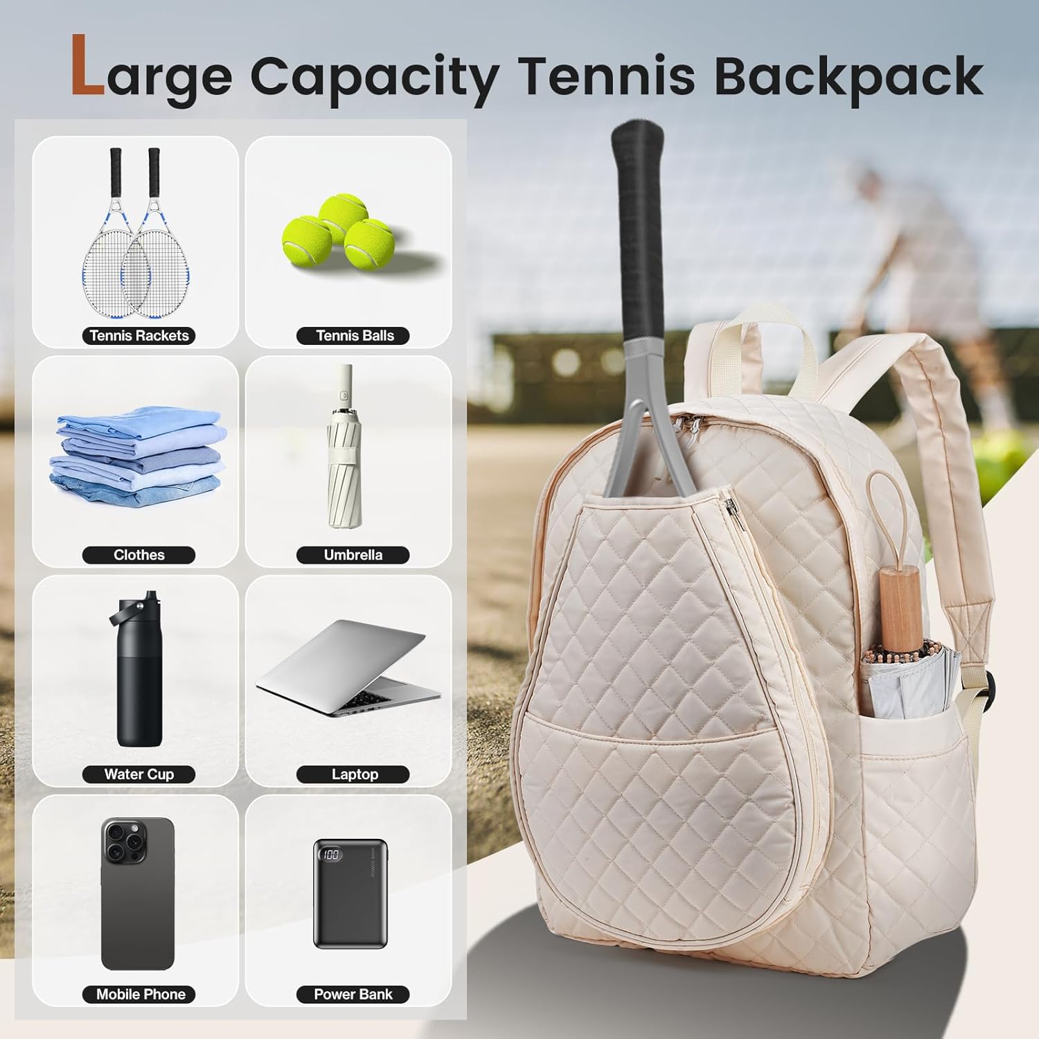 Number-one Tennis Bags, Professional Tennis Backpack Holds 2 Rackets with Two Water Bottle Pockets Lightweight Racket Backpack Suitable for Badminton Pickleball Racquetball for Men Women