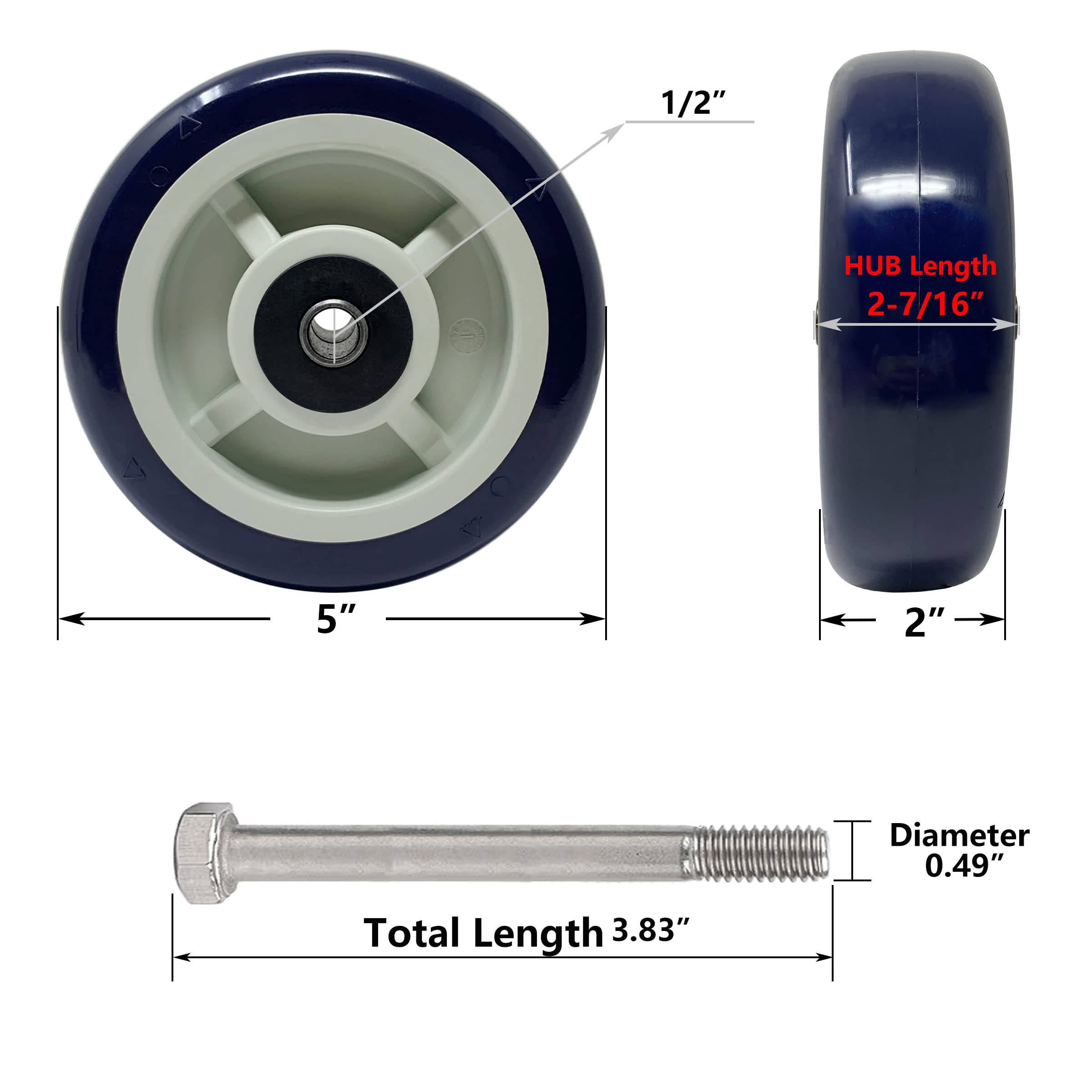 HANDSAMMU 5 inch Caster Wheels-Industrial Caster, Polyurethane on Polypropylene Wheel- Casters Set of 4 Heavy Duty - 3200LB Total Capacity - Widely use for U-Boat Platform Trucks