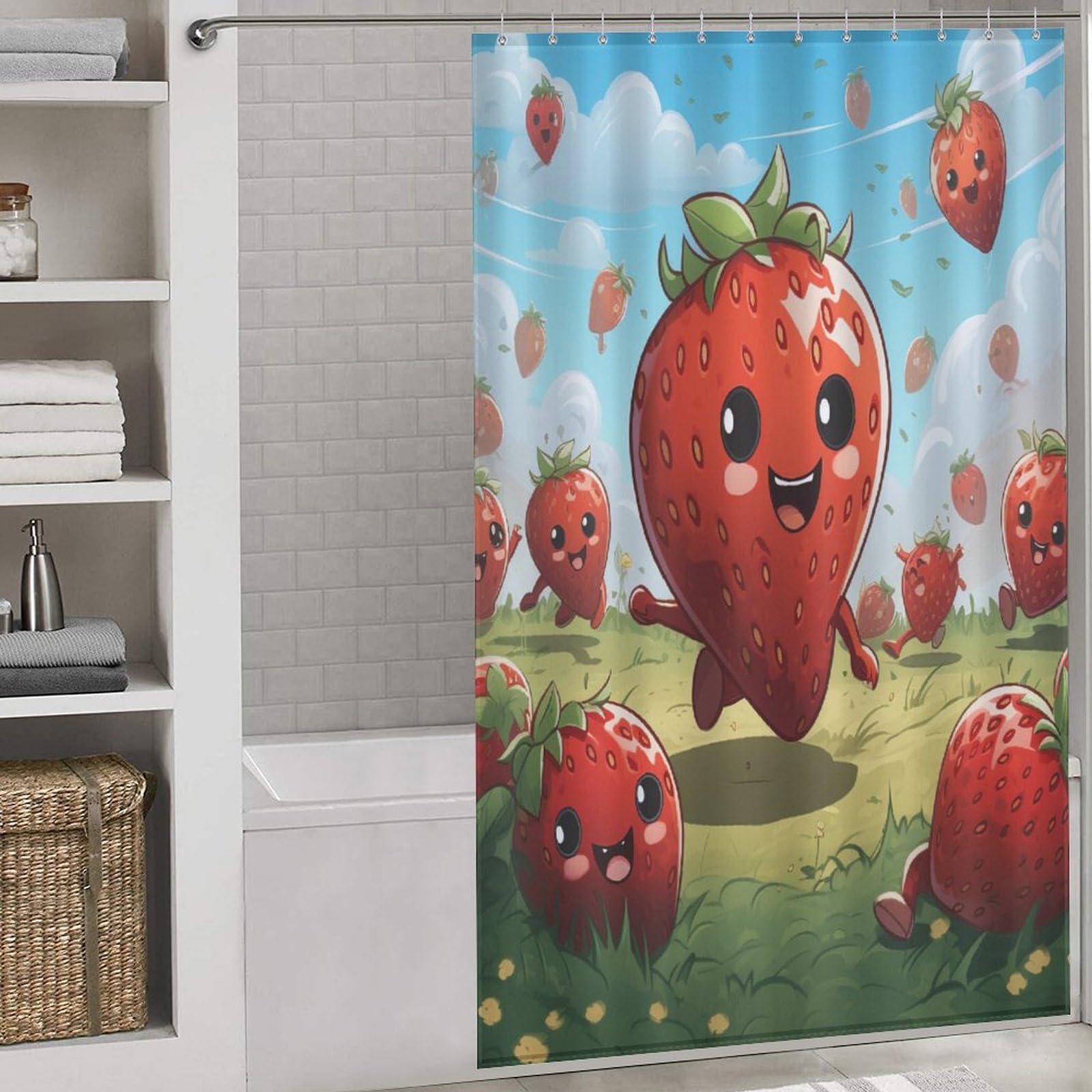 Rideau de douche de qualité supérieure motif fraise en tissu polyester durable