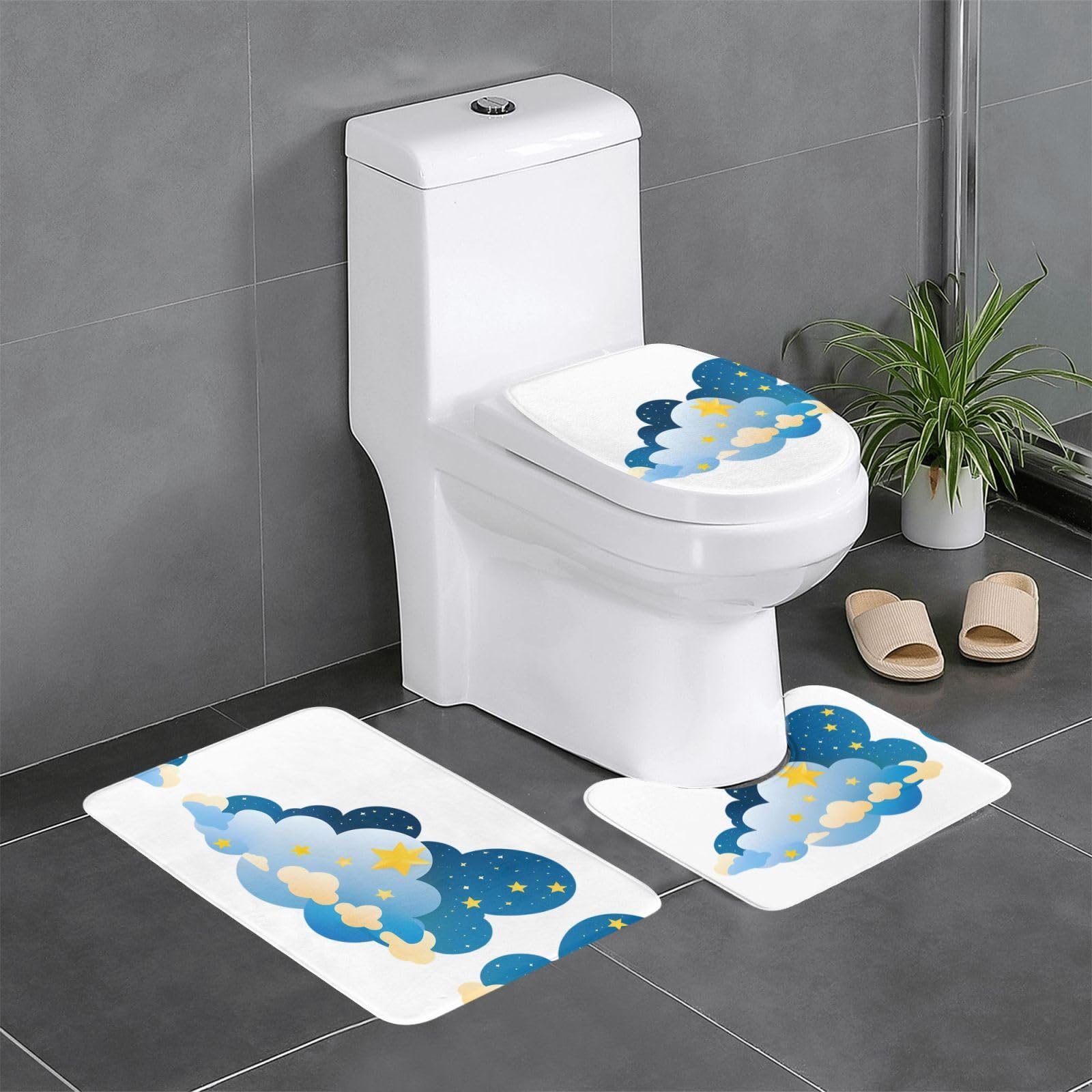 Tapis de salle de bain 61 x 40,6 cm durables, lot de 3 lavables à motifs nuages et étoiles