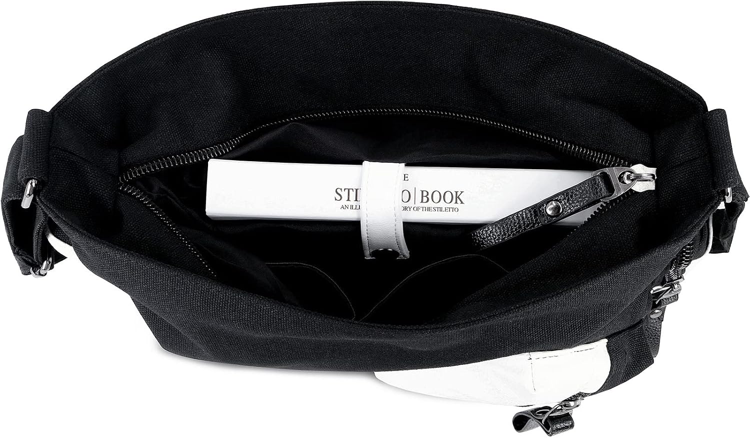 Roffatide Anime Monokuma Canvas Messenger Bag Flap Synthetic Leather Satchel Shoulder Crossbody Schoolbag Black