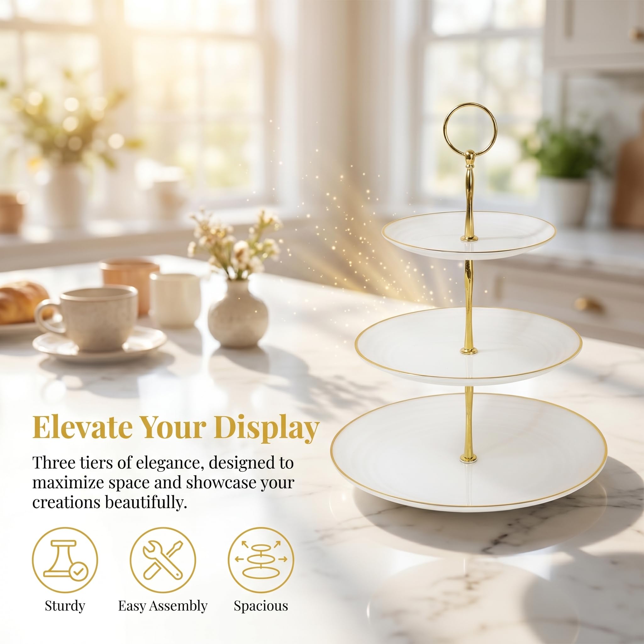 2 Stück Etagere Weiß Gold 3 etagen Kuchenständer Elegante Cupcake Ständer Muffin ständer für Hochzeit Party Geburtstag Etagere Vintage für Desserts Cookie Gebäck gestuftes Serviertablett