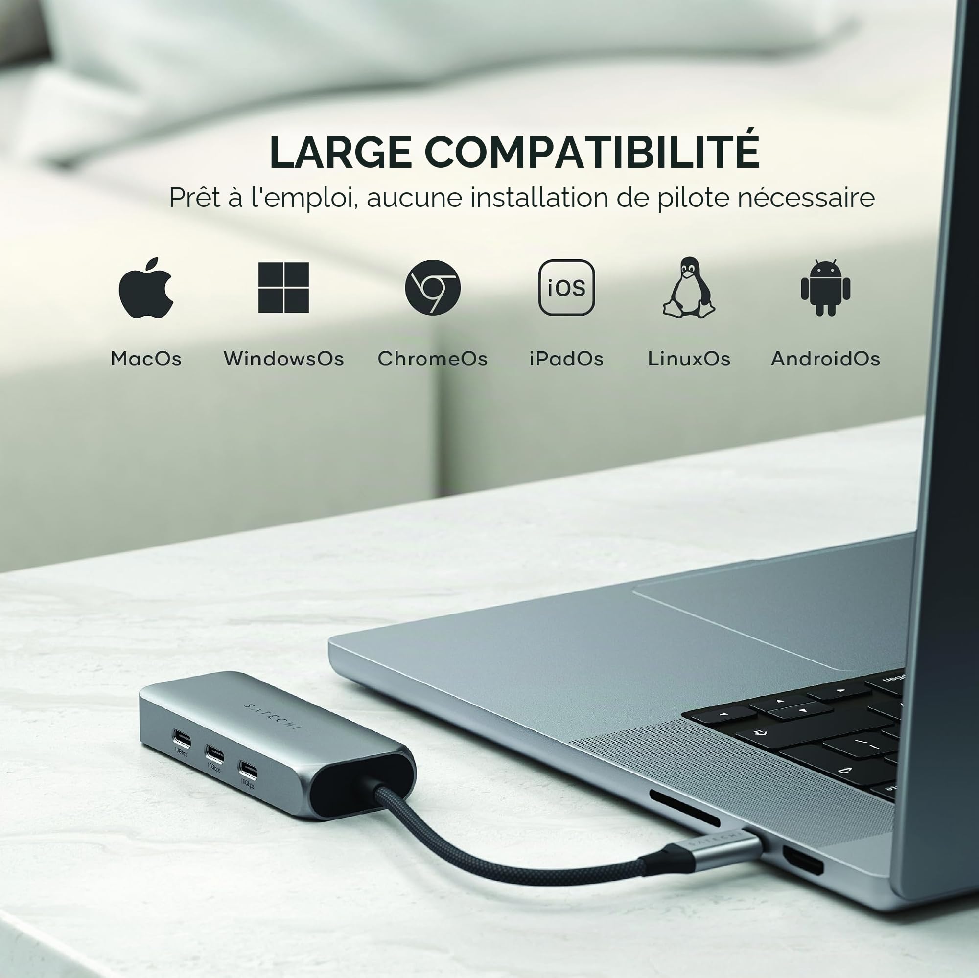SATECHI 4 en 1 Hub USB-C avec Ethernet 2.5Gbps | 3x Ports USB-C 3.2 à 10Gbps, réseau ultra-rapide, design compact plug-and-play pour MacBook, PC portables Windows et plus