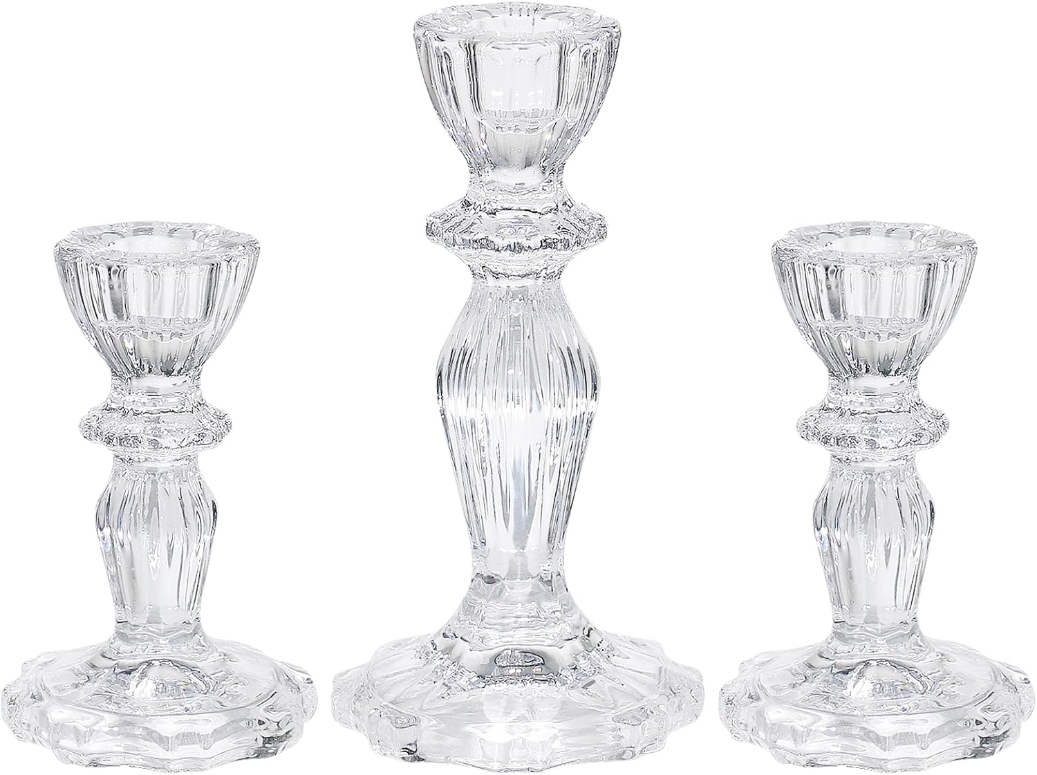 Glass Candlestick Holders Set of 3, Clear Candle Holder Taper Candle Holders for Candlesticks, Table Centerpiece, Home Decor,Wedding, Birthday, Party, Christmas