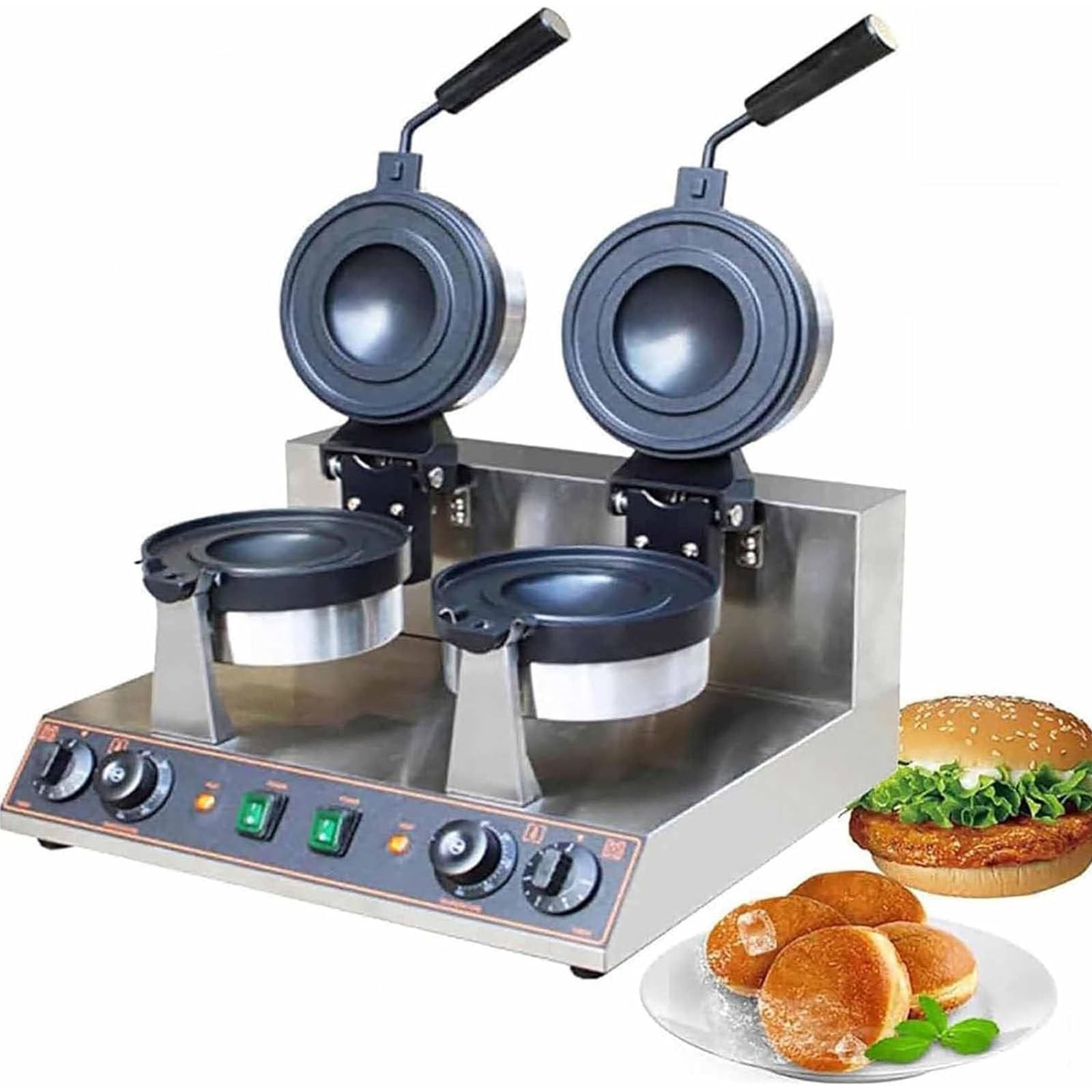 Máquina Comercial para Hacer Gofres Hamburguesas,Máquina Hacer Gofres Eléctrica Acero INOX,Control Temperatura 50-300℃,para Uso Doméstico En Cocina,Refrigerios para Desayuno