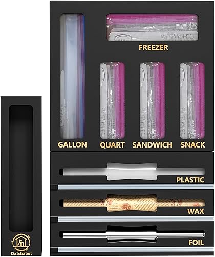 DALSHABET Organizador de cajones de bambú 9 en 1 con cortador, papel de aluminio y plástico para almacenamiento de cocina, compatible con todas las