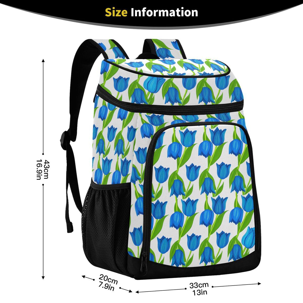 Tulips Floral White Cooler Backpack Leakproof Insulated Lunch Cooler Bag 30 Cans Camping Backpacks for Road Trip Beach Picnic