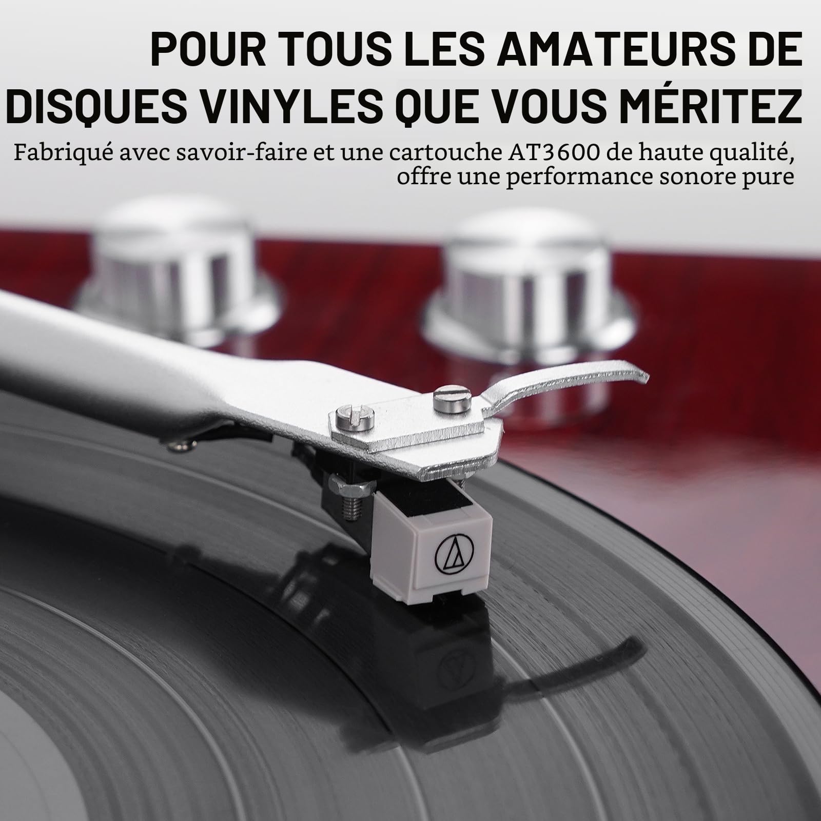 Platine Vinyle Bluetooth à entraînement par Courroie, Sortie numérique USB, Cartouche magnétique, Vinyle numérique vers MP3, AT-3600L, 33 ou 45 TR/Min, Rouge