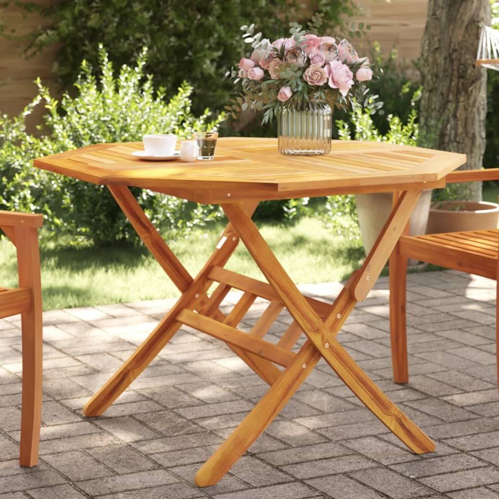 SXZenSpace Foldable Garden Coffee Table 110 cm Solid Acacia Wood Round Patio Bistro Oil Finish Weather Resistant for Balcony Terrace Camping