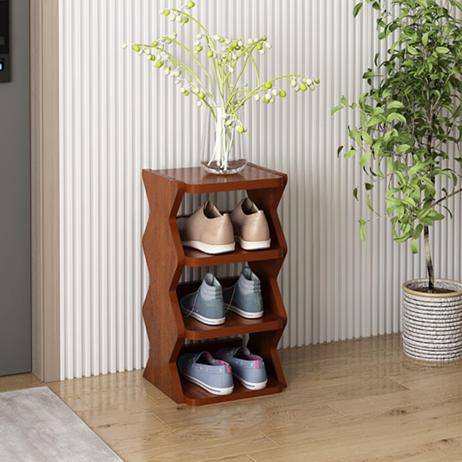 SWENEEN Narrow Rack,Vertical Slim Storage Open Solution Entryway,Foyer,Hallway,Brown-58cm/22.8in