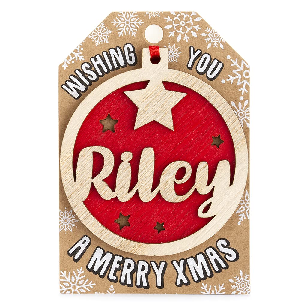 Stands Out, Supplying Outstanding Gifts Riley Personalised Wooden Name Red Hanging Christmas Tree Bauble Decoration