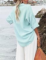 Vista 2 de Esmeling Blusa casual de gran tamaño con botones para mujer, manga larga, cuello de solapa, ajuste holgado