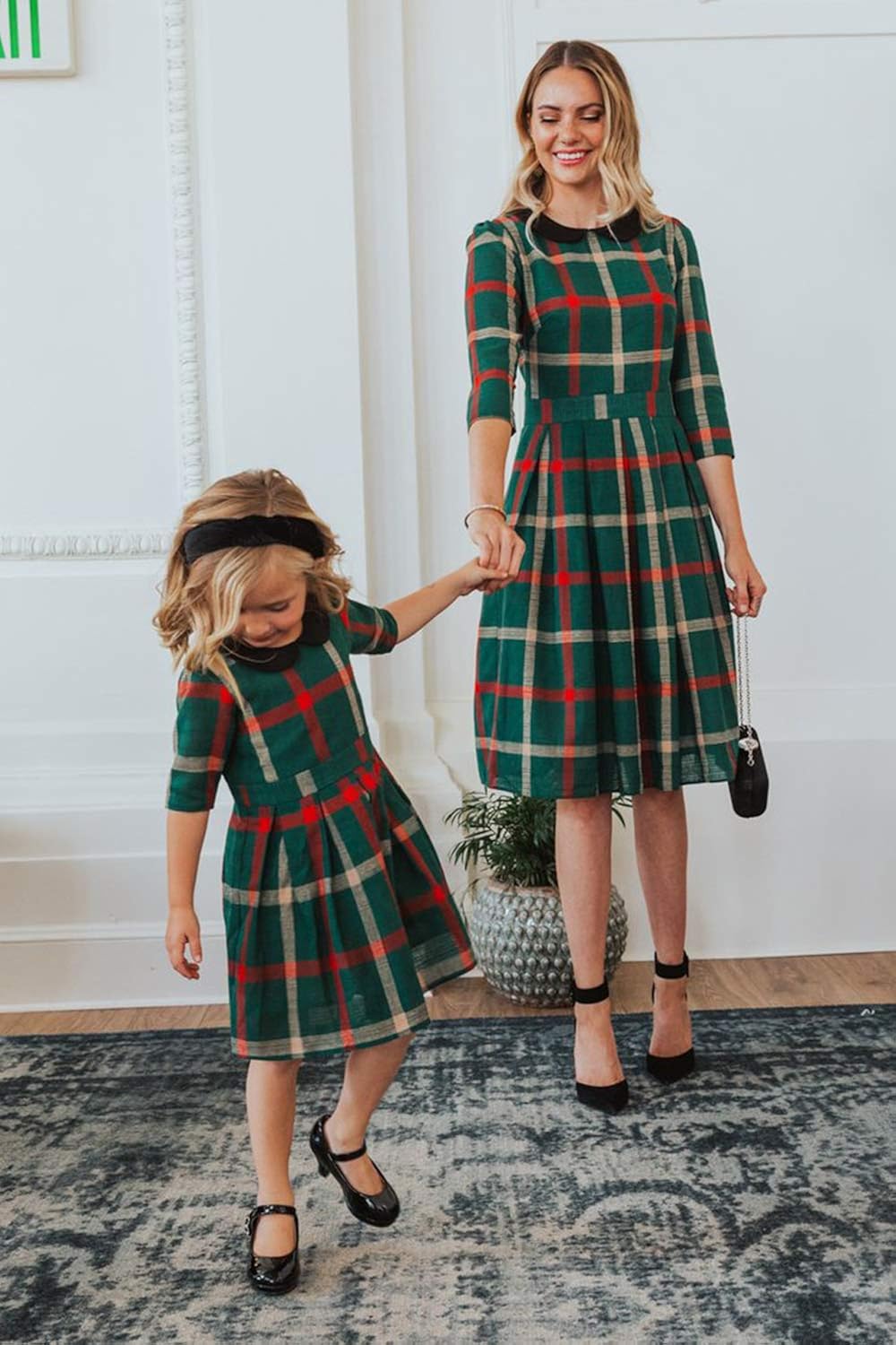 Mom and daughter matching plaid dresses Clearance
