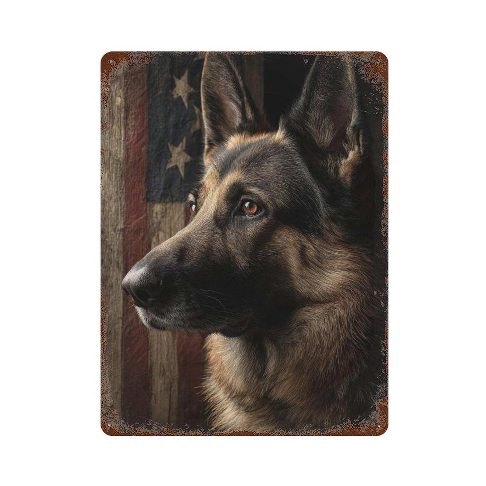 German Shepherd Dog Portrait-1 Rust Effect Tin Sign 15.7"x11.8", Vintage Wall Decor for Pub, Kitchen And Man Cave Decor