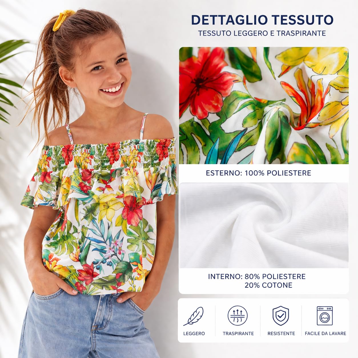 Generico Camiseta de tirantes para niña de verano con estampado floral y tirantes – Top ligero y fresco 10-16 años