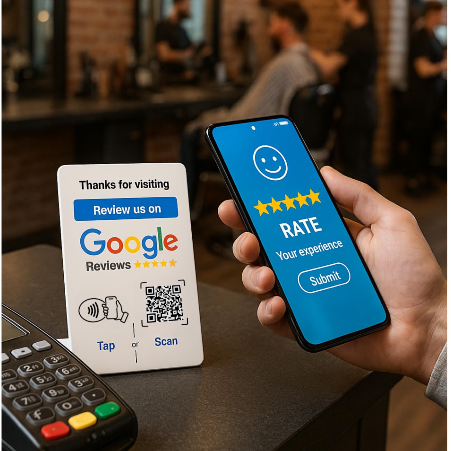 NFC Tap Google Review Stand - Boost Customer Feedback with Tap & Scan QR - No App, No Subscription - Works on iPhone & Android (Size 4.13"x2.75", 1 Pack)