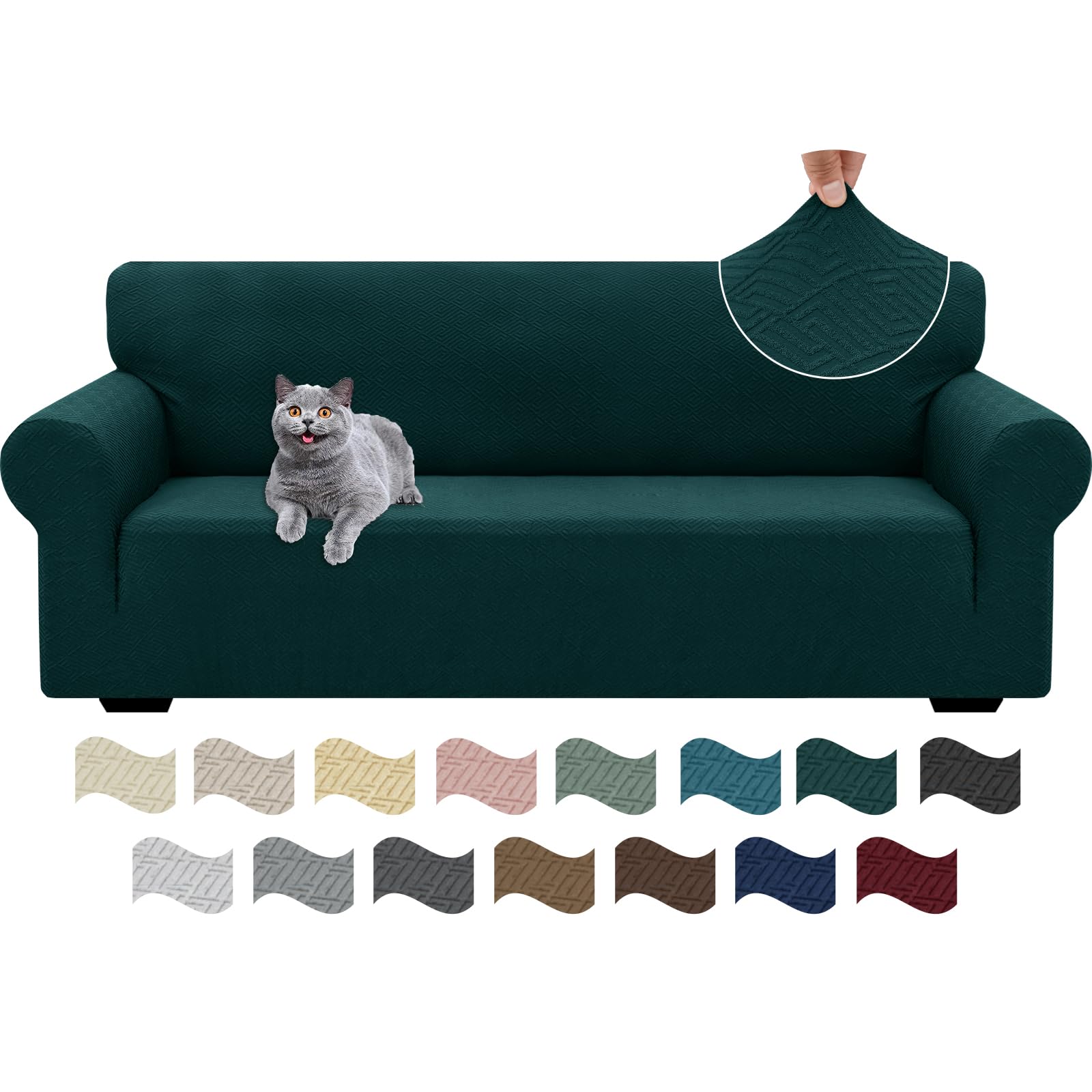 Ystyle Copridivano 3 Posti Con Braccioli, Super Elasticizzato Copri Divano, Copridivano Antigraffio Gatto, Copridivani Antiscivolo Antimacchia, Universale Sofa Cover Moderno, Verde Scuro