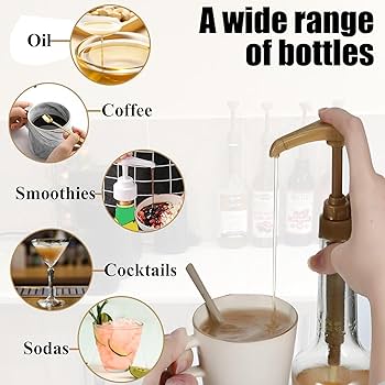 Molimoli Coffee Syrup Dispenser For Coffee Bar, 350mlCoffee Pump Dispenser, Glass Syrup Bottle W. Pumps, Simple Syrup Dispenser W. Labels,Set Of 4, (Gold