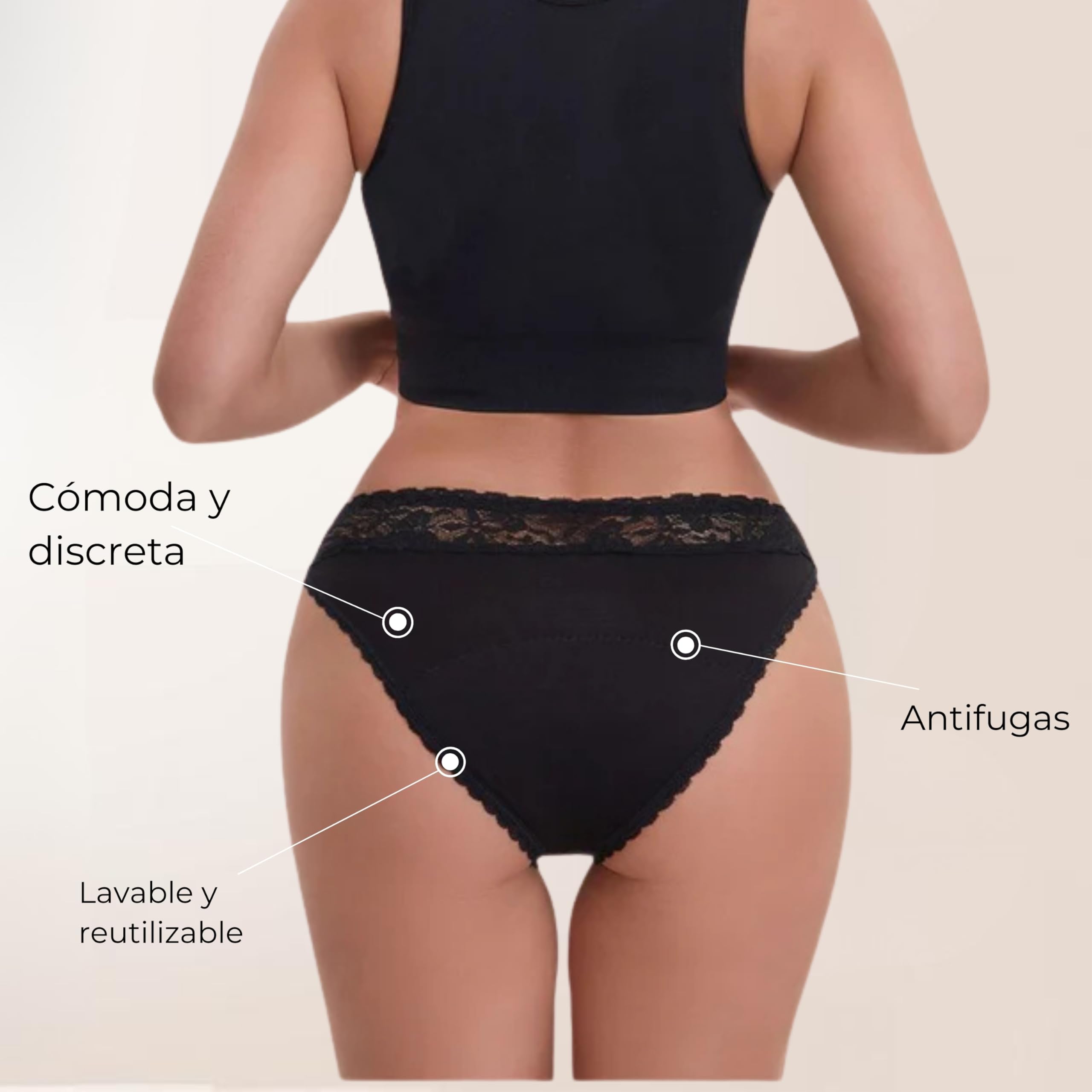 ANAISSA Pack 2 Bragas Menstruales Reutilizables de Algodón para Flujo Abundante – Absorción Alta, Protección Delantera y Trasera, hasta 12 Horas de Comodidad