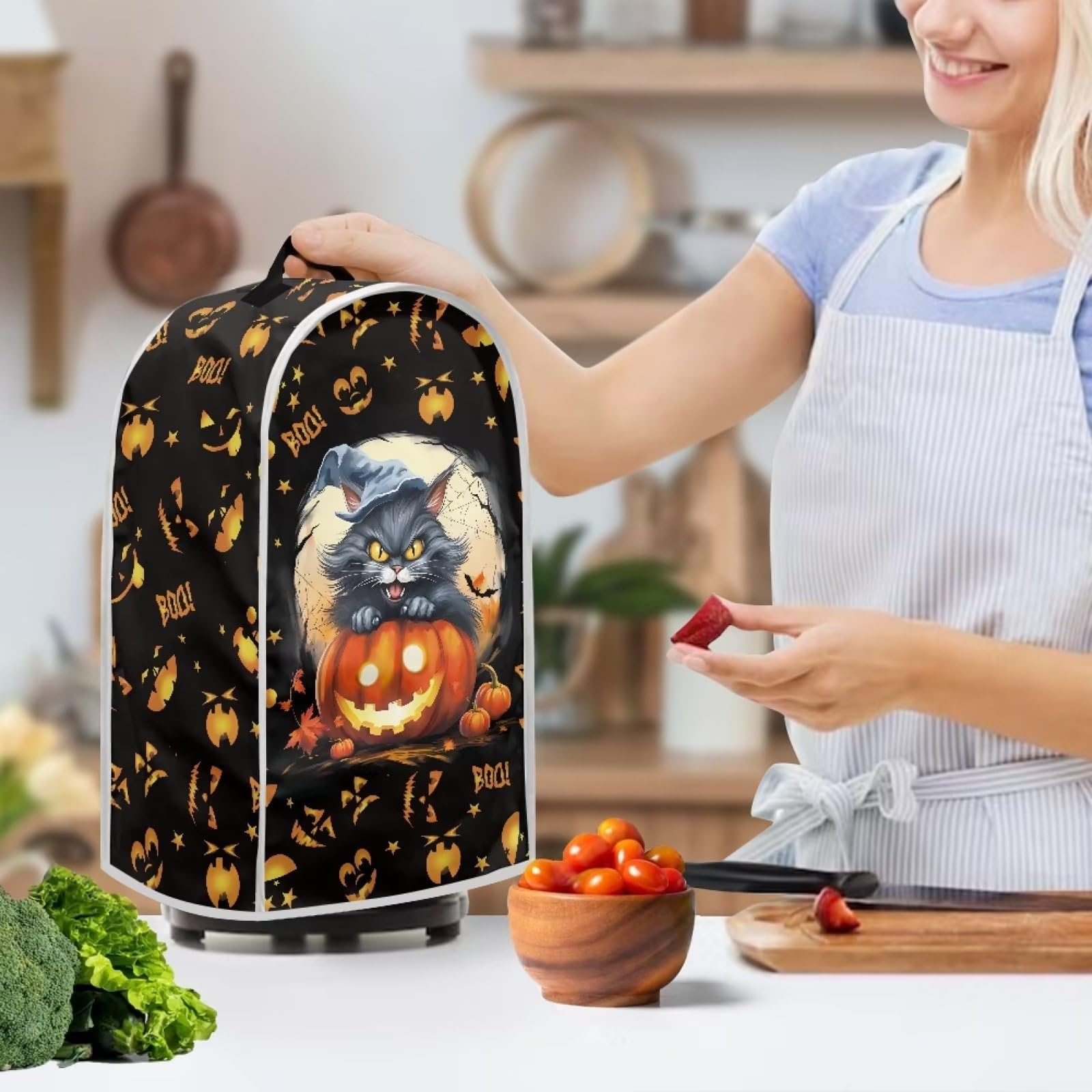 Psesaysky Halloween Cat Pumpkin Blender Cover Fingerprint-Proof Dust-Proof Kitchen Appliance Case Kitchen Appliance Case Halloween Decor on Fridge.com - View 4