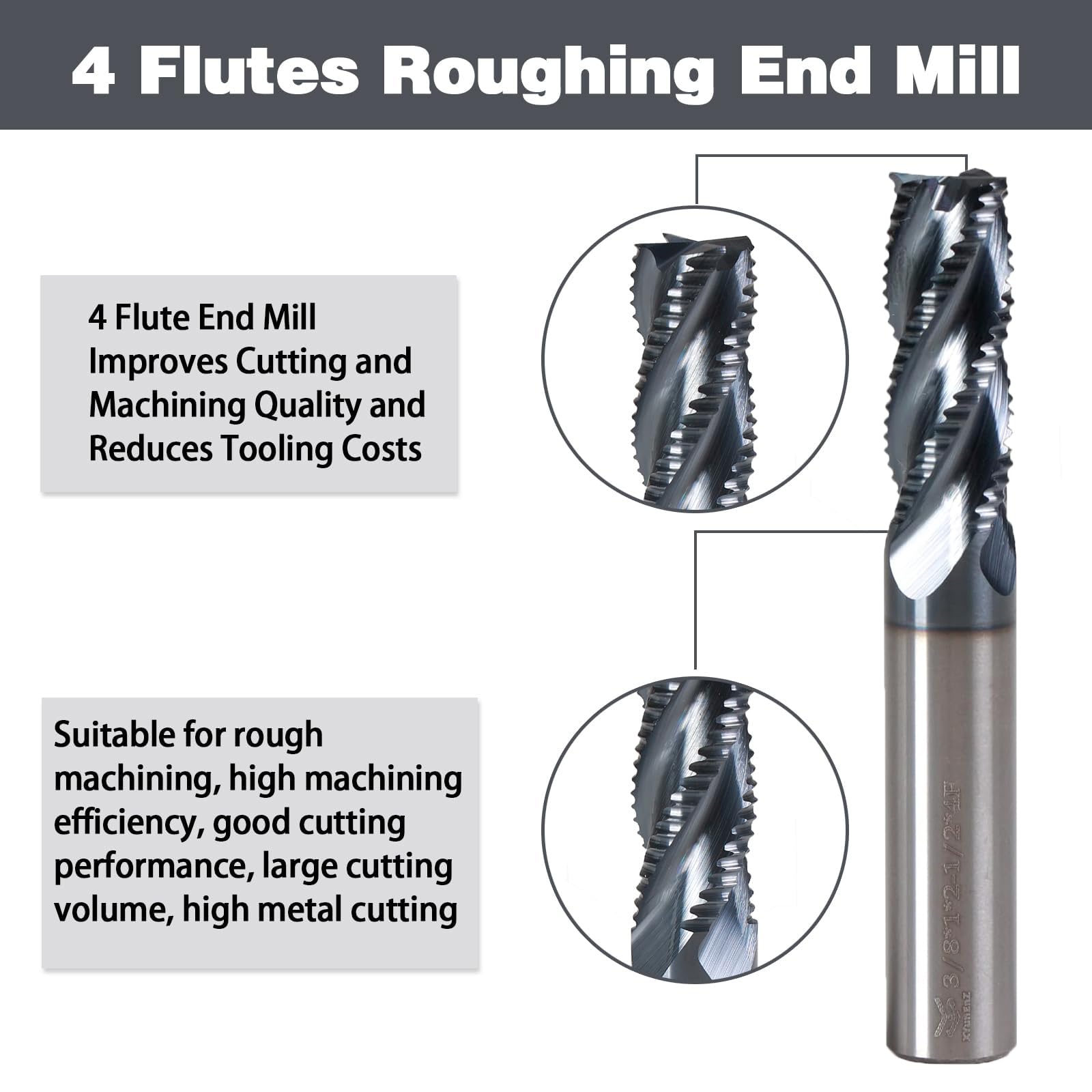 3/8" carburo di sgrossatura fine Mil, 4 punte del mulino del carburo del micro grano della scanalatura, per gli acciai legati/gli acciai temprati Micro Grain Carbide End Mill