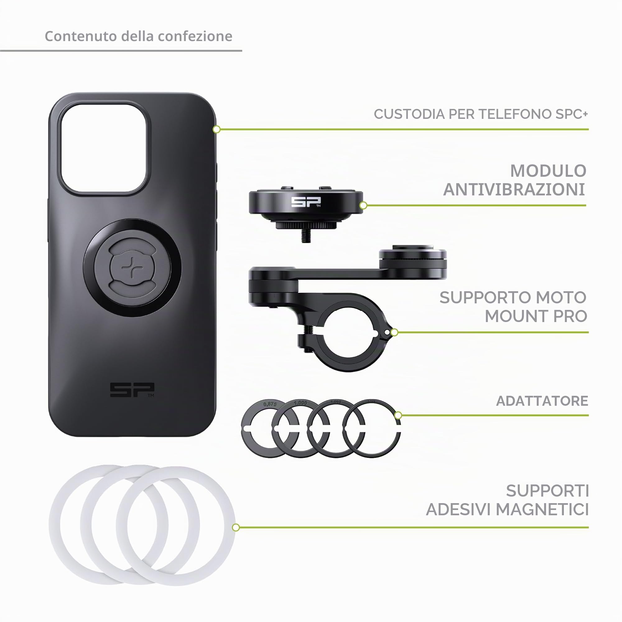 SP CONNECT Moto Bundle II con modulo anti-vibrazione | SPC+ | per iPhone 15 Pro Max supporto per cellulare per moto ciclomotore | accessori per tutti gli smartphone come iPhone o Samsung