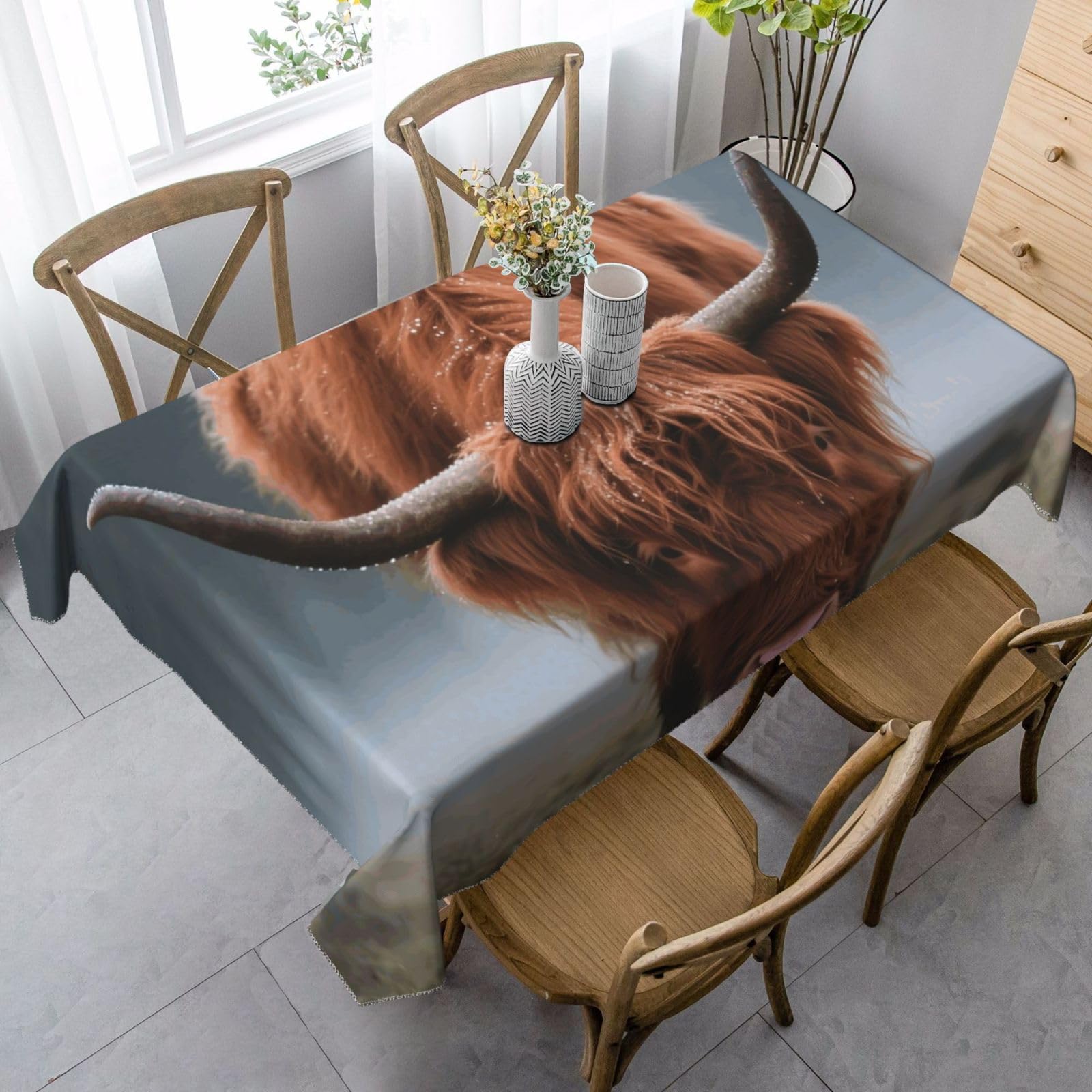 FekiLoot Highland Cow Rectangle Tablecloth 35x55 Inch, Washable Reusable Farmhouse Table Cloths Wrinkle Free and Spillproof Kitchen Dinning Table Cover for Party Wedding Picnic Home Decor Tablecloths