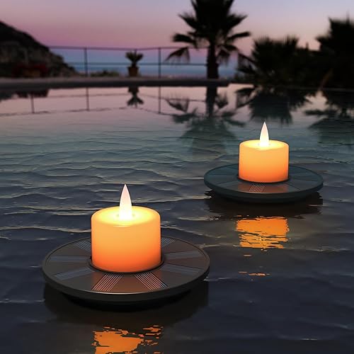 Luces flotantes para piscina, paquete de 2 velas solares para exteriores, impermeables, IP66, funciona con pilas, para piscina, estanque, evento,